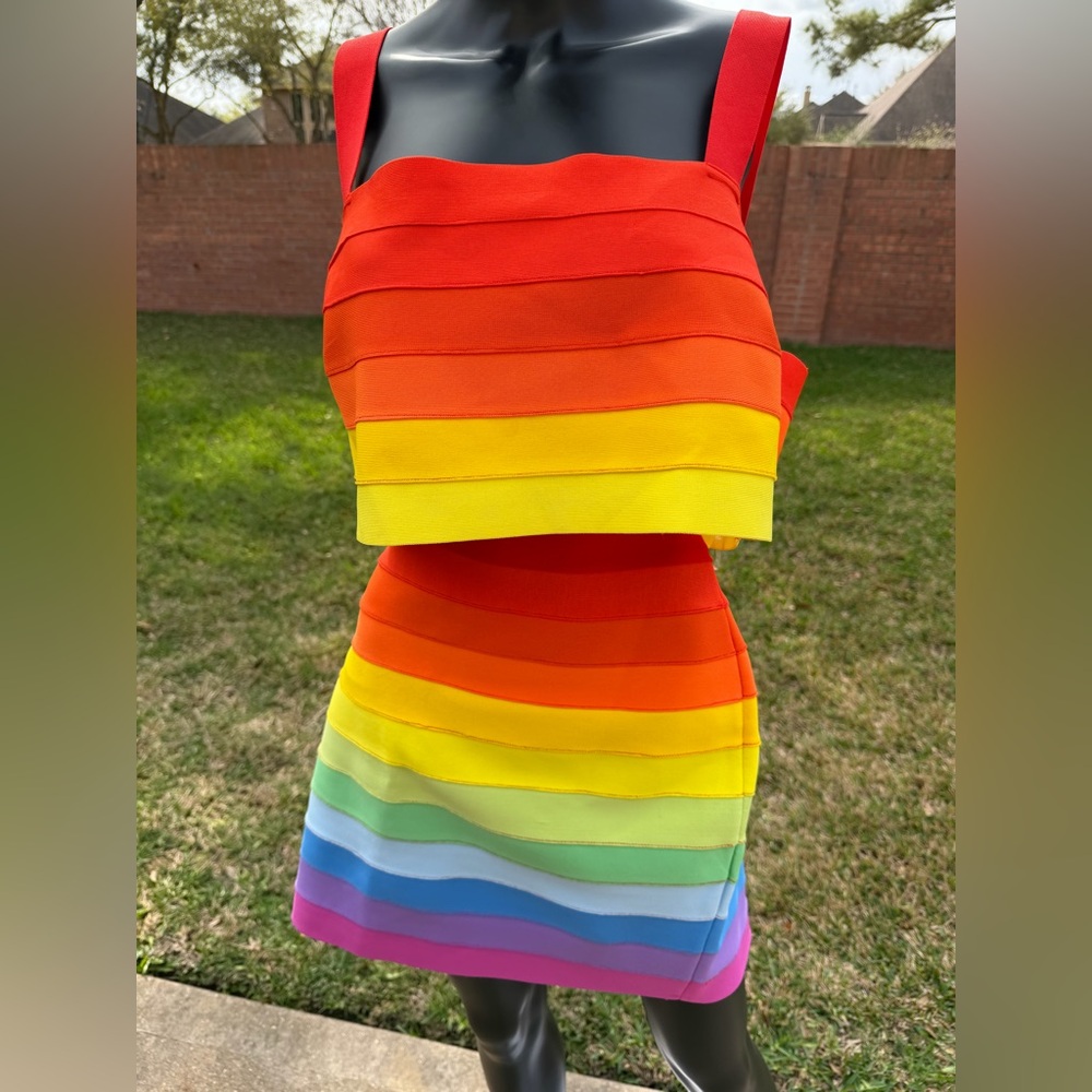 Fashion Nova Colorful Rainbow Striped Two-Piece Set